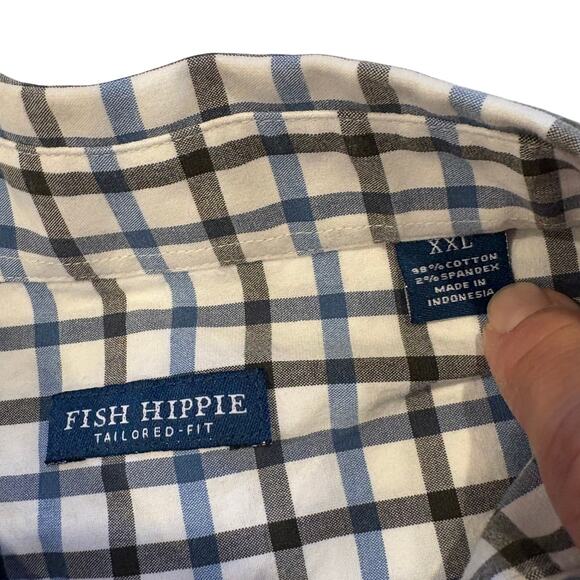Fish Hippie Shirt Mens Size 2XL White Plaid Tailored Fit Button Up Long Sleeve - Picture 5 of 9